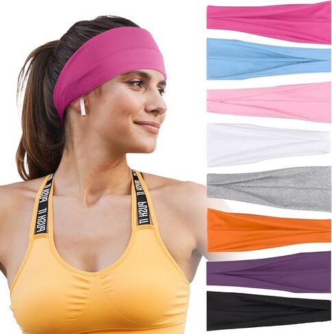 Headbands for Women – 8 Pack Wide Elastic Hair Bands, Soft Stretchy Non-Slip Sweatbands for Workouts, Yoga, Washing Face & Daily Wear in Kuwait