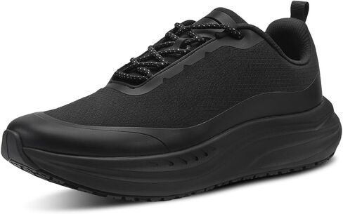 KESCOO Wide Non-Slip Work Shoes for Men Cushioned Water-Resistant Food Service Kitchen Restaurant Chef Sneakers Slip-Resistant Walking Zapatos Trabajo Black in Kuwait