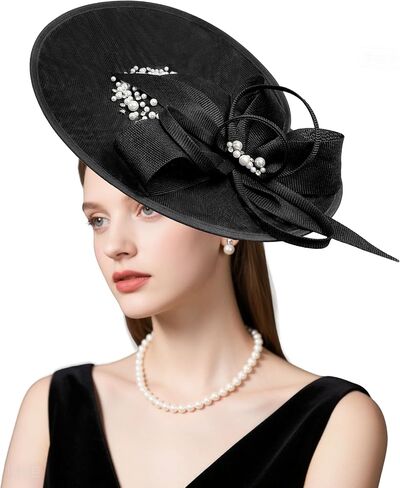 قبعات Dressfan Vintage Fascinator للنساء، قطع لؤلؤ الكتان لحفلات الزفاف في كنيسة ديربي in Kuwait