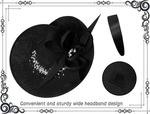قبعات Dressfan Vintage Fascinator للنساء، قطع لؤلؤ الكتان لحفلات الزفاف في كنيسة ديربي in Kuwait