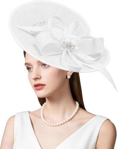 قبعات Dressfan Vintage Fascinator للنساء، قطع لؤلؤ الكتان لحفلات الزفاف في كنيسة ديربي in Kuwait