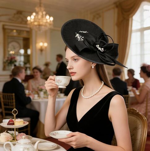 قبعات Dressfan Vintage Fascinator للنساء، قطع لؤلؤ الكتان لحفلات الزفاف في كنيسة ديربي in Kuwait
