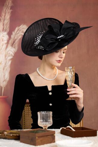 قبعات Dressfan Vintage Fascinator للنساء، قطع لؤلؤ الكتان لحفلات الزفاف في كنيسة ديربي in Kuwait
