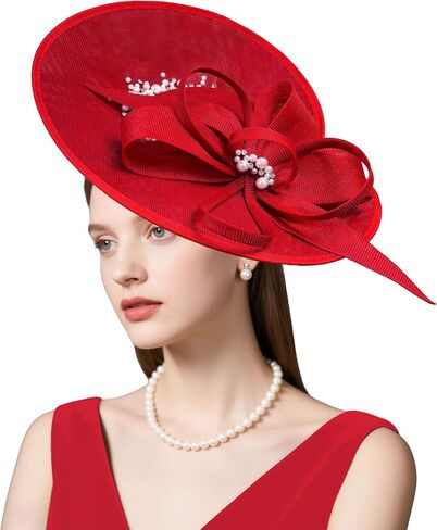قبعات Dressfan Vintage Fascinator للنساء، قطع لؤلؤ الكتان لحفلات الزفاف في كنيسة ديربي in Kuwait
