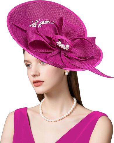 قبعات Dressfan Vintage Fascinator للنساء، قطع لؤلؤ الكتان لحفلات الزفاف في كنيسة ديربي in Kuwait