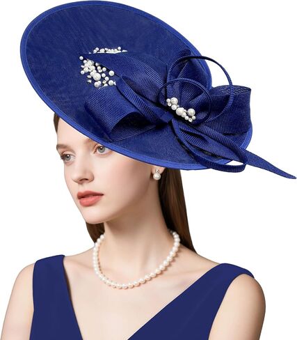 قبعات Dressfan Vintage Fascinator للنساء، قطع لؤلؤ الكتان لحفلات الزفاف في كنيسة ديربي in Kuwait