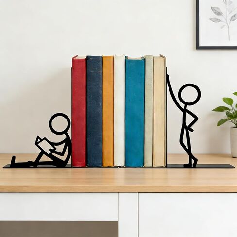 Metal Decorative Bookends, Cute People Design for Bookshelf Decor, Book Ends for Shelves, Ideal Gift for Book Lovers in Saudi Arabia