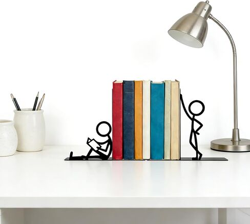 Metal Decorative Bookends, Cute People Design for Bookshelf Decor, Book Ends for Shelves, Ideal Gift for Book Lovers in Saudi Arabia
