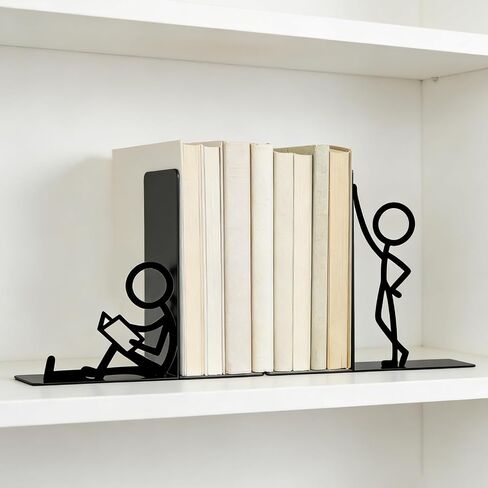 Metal Decorative Bookends, Cute People Design for Bookshelf Decor, Book Ends for Shelves, Ideal Gift for Book Lovers in Saudi Arabia