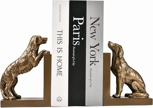 1 Pair Dog Bookends for Shelves, Vintage Resin Bookends for Heavy Books, Home Office Desk Decor, Golden Retriever Book Ends (Gold Dog) in Saudi Arabia