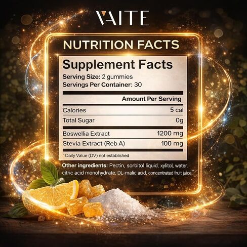 VAITE Boswellia Serrata Gummies 1200mg - Indian Frankincense Extract with Boswellic Acid, Plant-Based Supplement, Joint Support Health Formula, Non-GMO, Gluten-Free, Sugar-Free, 60 Chewables in Saudi Arabia