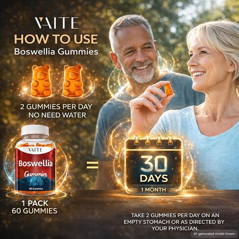 VAITE Boswellia Serrata Gummies 1200mg - Indian Frankincense Extract with Boswellic Acid, Plant-Based Supplement, Joint Support Health Formula, Non-GMO, Gluten-Free, Sugar-Free, 60 Chewables in Saudi Arabia