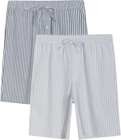 Latuza Men's Cotton Seersucker Pajama Shorts 9 Inch Sleep Shorts with Pockets in Kuwait