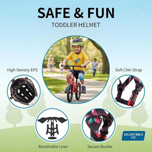 خوذة دراجة للأطفال الصغار من KINGBIKE مع ضوء LED Colrfull، قابلة للتعديل ومتعددة الرياضات للدراجة والسكوتر، تناسب 48-52 سم من الأطفال الصغار إلى الأطفال in Kuwait