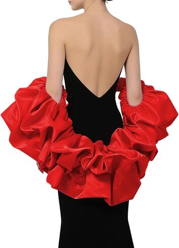 Satin Puff Sleeve Cape Bridal Shawl Ruffled Bolero Wrap for Bride Wedding Dress Cover Up in Kuwait