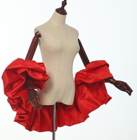 Satin Puff Sleeve Cape Bridal Shawl Ruffled Bolero Wrap for Bride Wedding Dress Cover Up in Kuwait