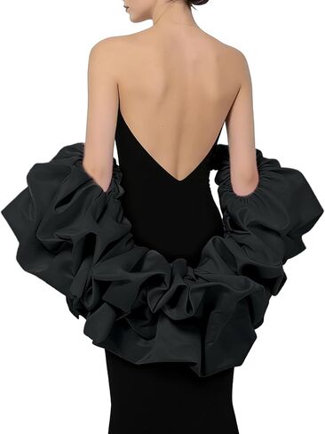 Satin Puff Sleeve Cape Bridal Shawl Ruffled Bolero Wrap for Bride Wedding Dress Cover Up in Kuwait