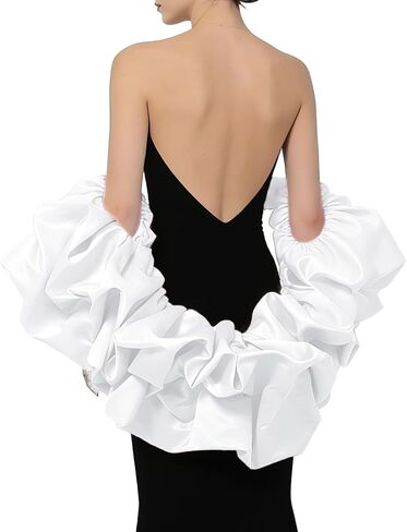 Satin Puff Sleeve Cape Bridal Shawl Ruffled Bolero Wrap for Bride Wedding Dress Cover Up in Kuwait