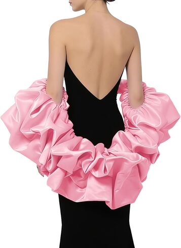 Satin Puff Sleeve Cape Bridal Shawl Ruffled Bolero Wrap for Bride Wedding Dress Cover Up in Kuwait