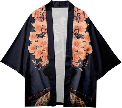 GK-O Unisex Samurai Cat Kimono Cardigan Haori Jacket – Japanese Anime Cosplay Open Front Streetwear Festival Coat in Kuwait
