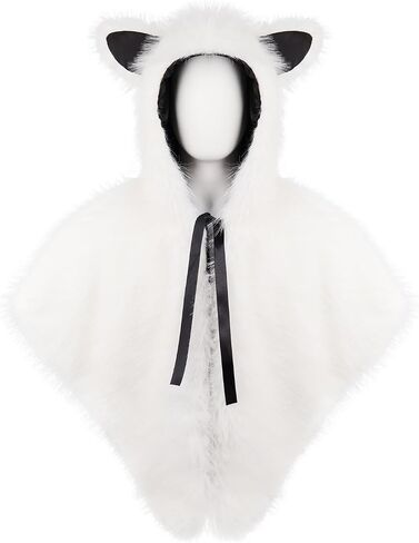 HAOAN Faux Fur Hooded Shawl Furry Winter Warmer Wraps for Themed Party Photo Prop Halloween Costume Accessory in Saudi Arabia