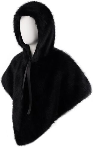 HAOAN Faux Fur Hooded Shawl Furry Winter Warmer Wraps for Themed Party Photo Prop Halloween Costume Accessory in Saudi Arabia
