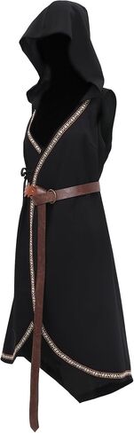 US Size Medieval Viking Celtic Cloak Hooded Sleeveless Surcoat with Leather Belt for Women Renaissance Costume in Saudi Arabia