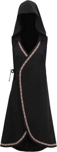 US Size Medieval Viking Celtic Cloak Hooded Sleeveless Surcoat with Leather Belt for Women Renaissance Costume in Saudi Arabia