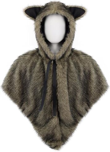 HAOAN Faux Fur Hooded Shawl Furry Winter Warmer Wraps for Themed Party Photo Prop Halloween Costume Accessory in Saudi Arabia