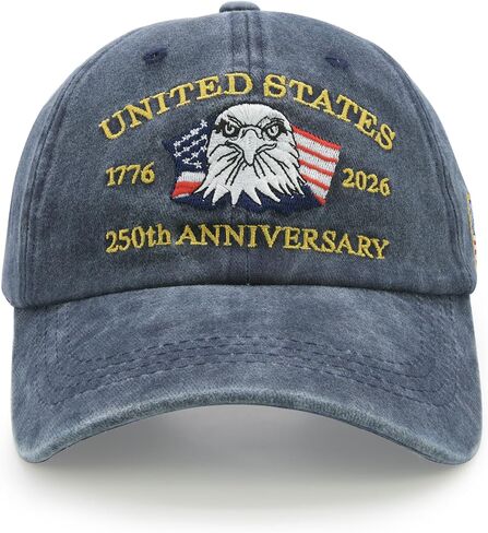 250th Anniversary USA Hat, Patriotic Embroidered American Flag Baseball Cap for Men & Women, Adjustable Vintage Cap for 4th of July, Memorial Day, Veterans Day Navy Blue in Saudi Arabia