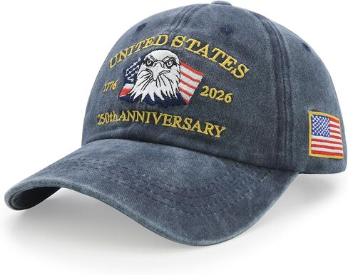 250th Anniversary USA Hat, Patriotic Embroidered American Flag Baseball Cap for Men & Women, Adjustable Vintage Cap for 4th of July, Memorial Day, Veterans Day Navy Blue in Saudi Arabia