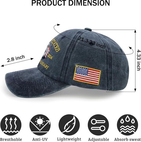 250th Anniversary USA Hat, Patriotic Embroidered American Flag Baseball Cap for Men & Women, Adjustable Vintage Cap for 4th of July, Memorial Day, Veterans Day Navy Blue in Saudi Arabia