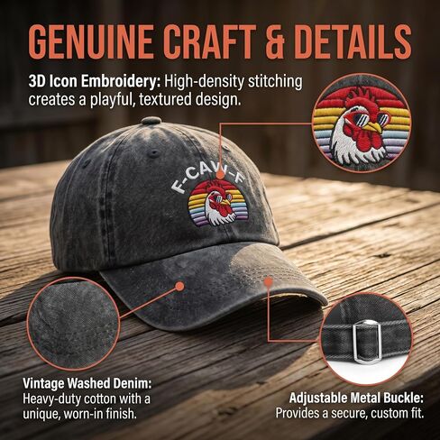F Caw F Hat Chicken Cap,Funny Vintage Rooster Embroidered Adjustable Washed Baseball Caps for Men Women,Black in Saudi Arabia
