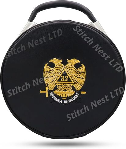 Masonic 32nd Degree Scottish Rite Cap with Carrying Case Set - Wings Down Royal Secret Regalia - Black & Gold Bullion Embroidery (Adjustable to Fit for All Head Sizes) in Kuwait