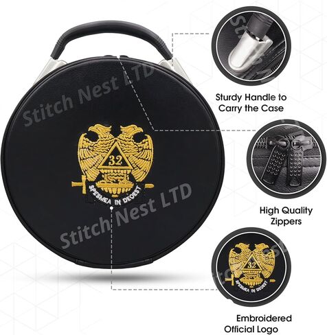 Masonic 32nd Degree Scottish Rite Cap with Carrying Case Set - Wings Down Royal Secret Regalia - Black & Gold Bullion Embroidery (Adjustable to Fit for All Head Sizes) in Kuwait
