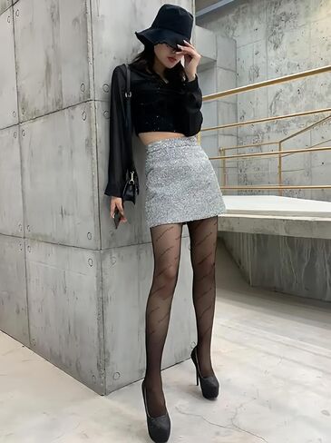Women's designer transparent stockings, high waisted letter printed tight pants, slim fit style, with the effect of lifting and shaping the body. in Saudi Arabia