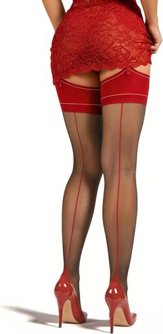 Women's Thigh High Stockings, Sheer Nylon Back Seam Stockings for Garter,Cuban Heel & Reinforced,Classic Vintage in Saudi Arabia