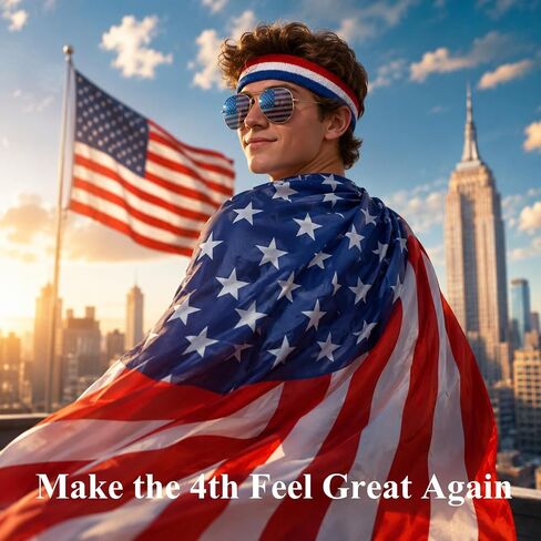 AKTVSHOW American Flag Costume Cape 4th of July Outfits for Men Women: Patriotic Costume Accessory Sets for Independence Day, USA Sunglasses, Red White Blue Headband & Stickers for 250th Anniversary in Kuwait