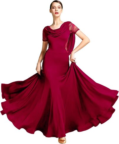 Z&X Women's Ballroom Dance Dress Lace Short Sleeve Long Swing Skirt Professional Competition Modern Waltz Cha Cha Latin Dress in Saudi Arabia
