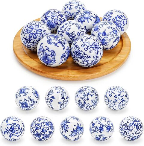 Tebery 9 Pcs Blue and White Porcelain Balls, Ceramic Bowl Filler for Home, Decorative Balls for Centerpiece Bowls, Ideal for Home, Wedding, Party Supplies, Basket, Table in Kuwait