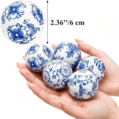 Tebery 9 Pcs Blue and White Porcelain Balls, Ceramic Bowl Filler for Home, Decorative Balls for Centerpiece Bowls, Ideal for Home, Wedding, Party Supplies, Basket, Table in Kuwait