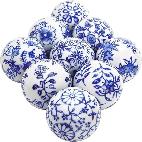 Tebery 9 Pcs Blue and White Porcelain Balls, Ceramic Bowl Filler for Home, Decorative Balls for Centerpiece Bowls, Ideal for Home, Wedding, Party Supplies, Basket, Table in Kuwait