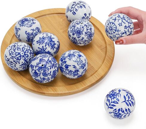 Tebery 9 Pcs Blue and White Porcelain Balls, Ceramic Bowl Filler for Home, Decorative Balls for Centerpiece Bowls, Ideal for Home, Wedding, Party Supplies, Basket, Table in Kuwait