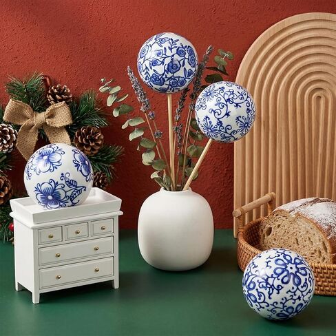 Tebery 9 Pcs Blue and White Porcelain Balls, Ceramic Bowl Filler for Home, Decorative Balls for Centerpiece Bowls, Ideal for Home, Wedding, Party Supplies, Basket, Table in Kuwait