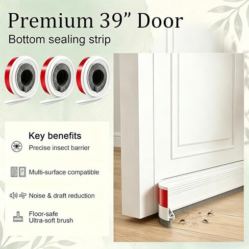 3 Pcs 39" Door Sweep with Brush, Self Adhesive Screen Doors Draft Stoppers for Bottom Seal, Under Door Draft Gap Filler for Exterior Doors in Saudi Arabia