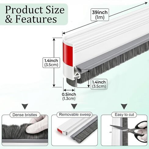 3 Pcs 39" Door Sweep with Brush, Self Adhesive Screen Doors Draft Stoppers for Bottom Seal, Under Door Draft Gap Filler for Exterior Doors in Saudi Arabia