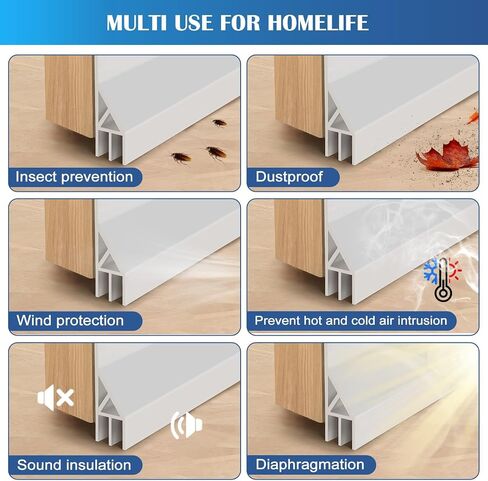 Door Sweep for Bottom of Door Draft Stopper, Quiet Silicone Brushes for Uneven Floor, Self-Adhesive Sweep Seal for Blocking Noise, Dust, Insect, Saving Energy, White, 39" L x 2" W in Saudi Arabia