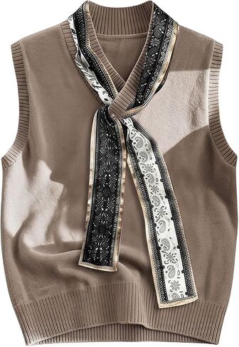 SOLY HUX Women's Knit Sweater Vest with Scarf V Neck Sleeveless Casual Tank Tops in Kuwait