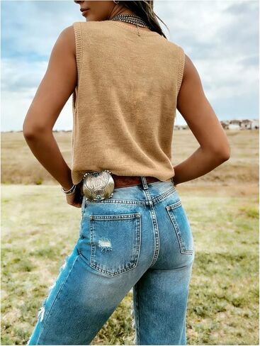 GORGLITTER Women's Western Horse Sweater Vest Tops V Neck Sleeveless Button Down Sweaters Cowgirl Outfits in Kuwait