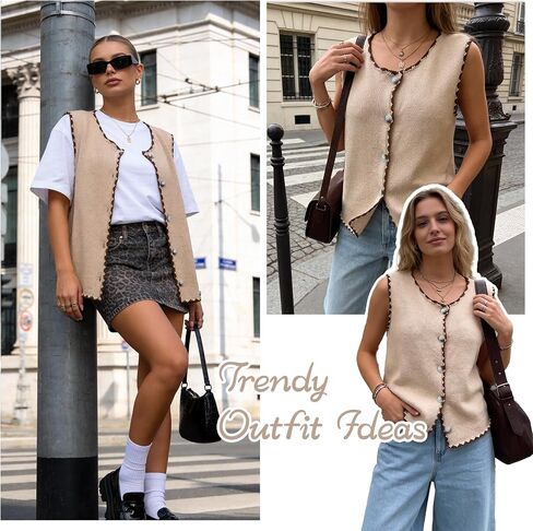 Womens Sweater Vest Sleeveless Knit Cardigan Vintage Button Down Colorful Sweater 2026 Spring Summer Tank Tops in Saudi Arabia